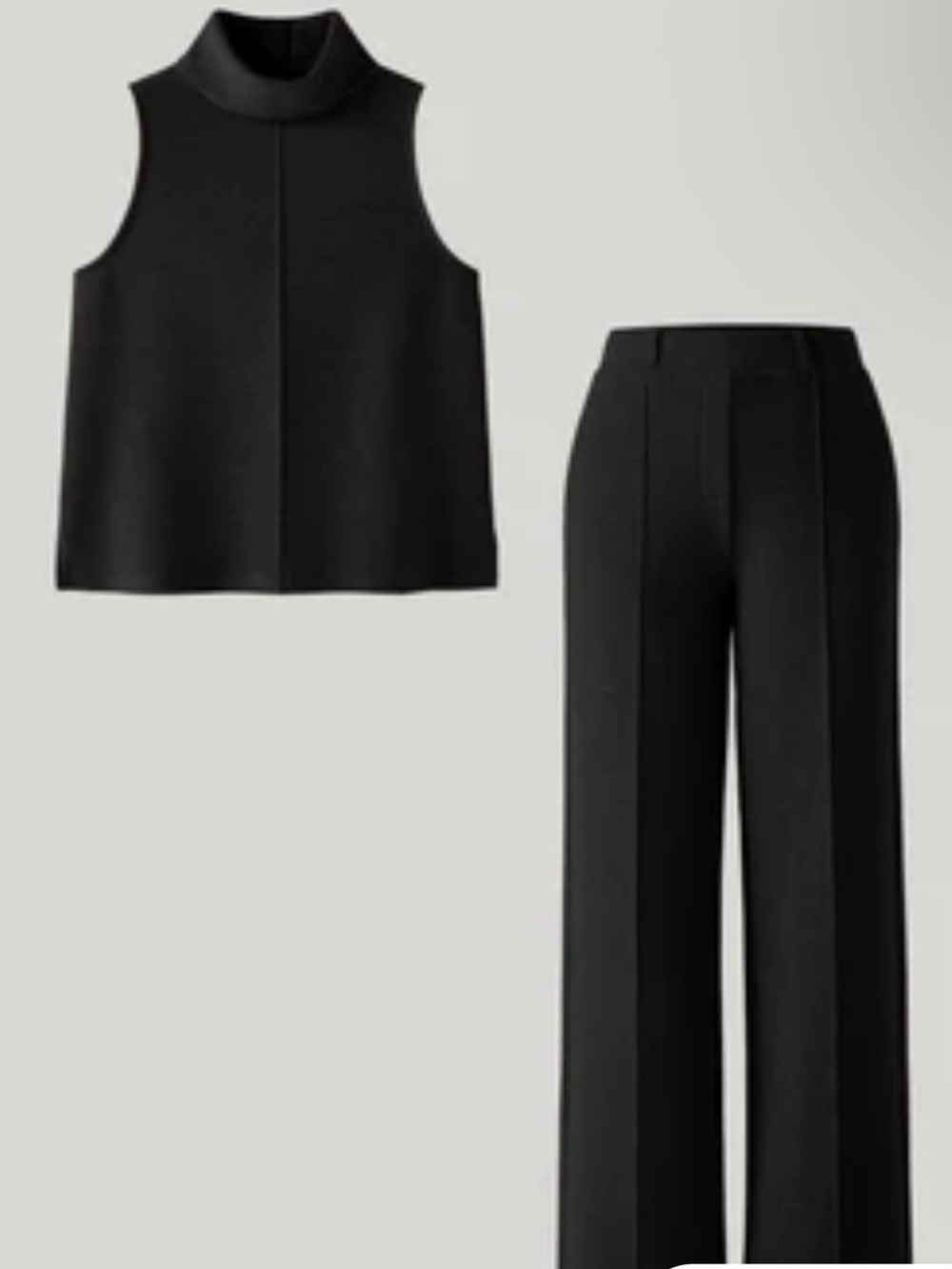 OGL NWT Fuzz Luxe Black Sleeveless Mock Neck Top & Wide-Leg Trousers Set